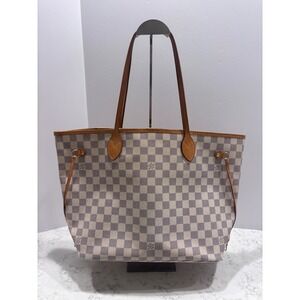 Louis Vuitton Neverfull MM Damier Azur Canvas Tote Bag White Blue Shoulder Bag